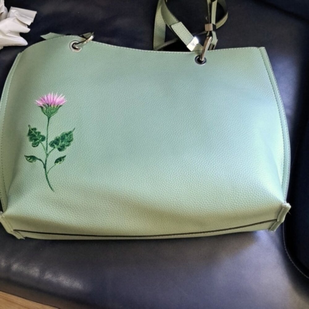 SOLD Hand Painted Upcycled Faux Leather Vegan Tote NWT Butterfly - Picture 13 of 16